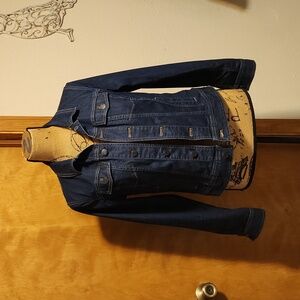 Talbots Jean Denim Jacket Front Pockets Metal Buttons Banded Bottom size SPetite
